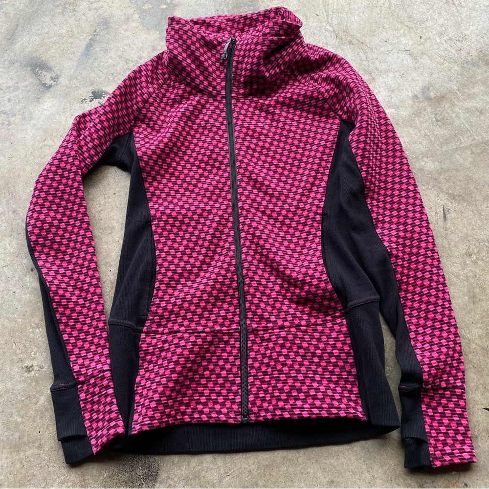Lululemon Radiant Athletic Jacket Women 2 Deep Dive Berry Pink Black Athleisure
